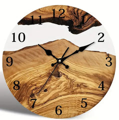 Silent glass decorative clock with wood grain wall clock