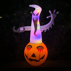 4FT Lighted Halloween Inflatable Ghost on Pumpkin (PVC, Battery LED)