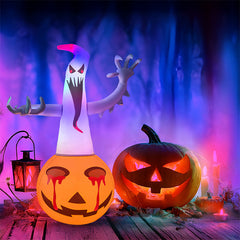 4FT Lighted Halloween Inflatable Ghost on Pumpkin (PVC, Battery LED)
