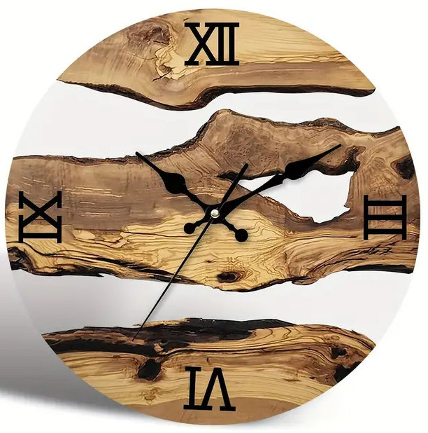 Silent glass decorative clock with wood grain wall clock