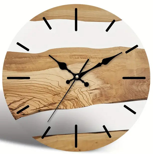 Silent glass decorative clock with wood grain wall clock