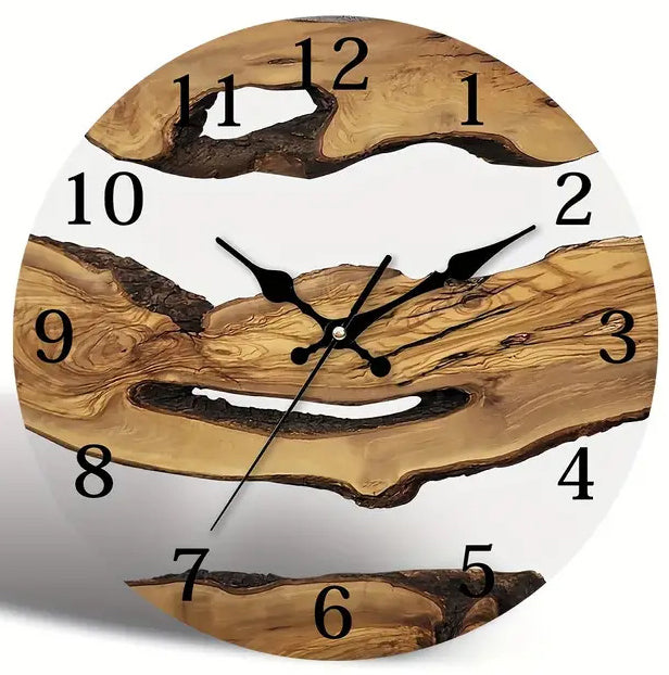 Silent glass decorative clock with wood grain wall clock