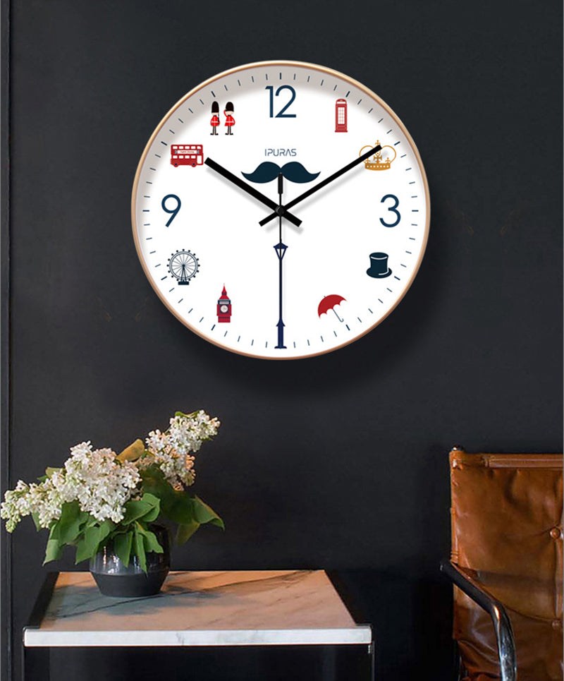 English Style Wall Clock Silent Sweep Seconds Quartz Clock