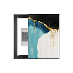 Turquoise Ocean Flow Breaker Box Cover with Gold Drip | Decorative Panel Art