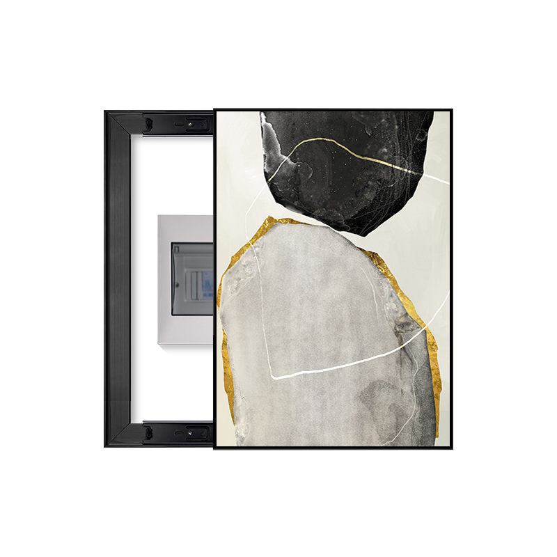 Stone Texture Breaker Box Cover with Gold Edge | Decorative Electrical Panel Art