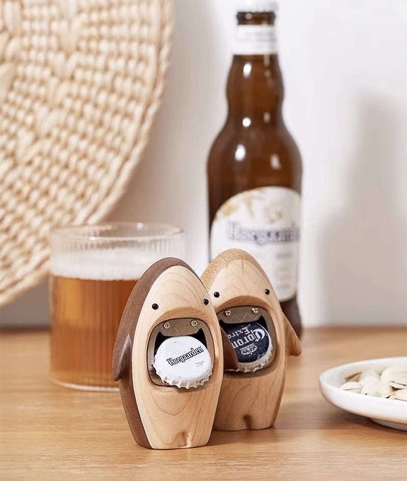 Walnut Shark Bottle Opener Creative Design
