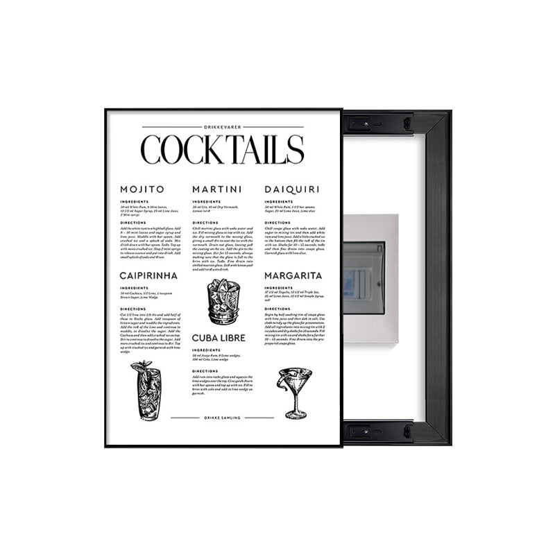 Cocktail Menu Breaker Box Cover | Decorative Electrical Panel Wall Art | Horizontal Version