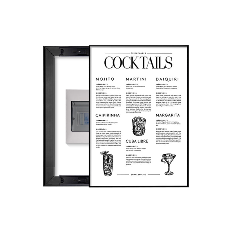 Cocktail Menu Breaker Box Cover | Decorative Electrical Panel Wall Art | Horizontal Version