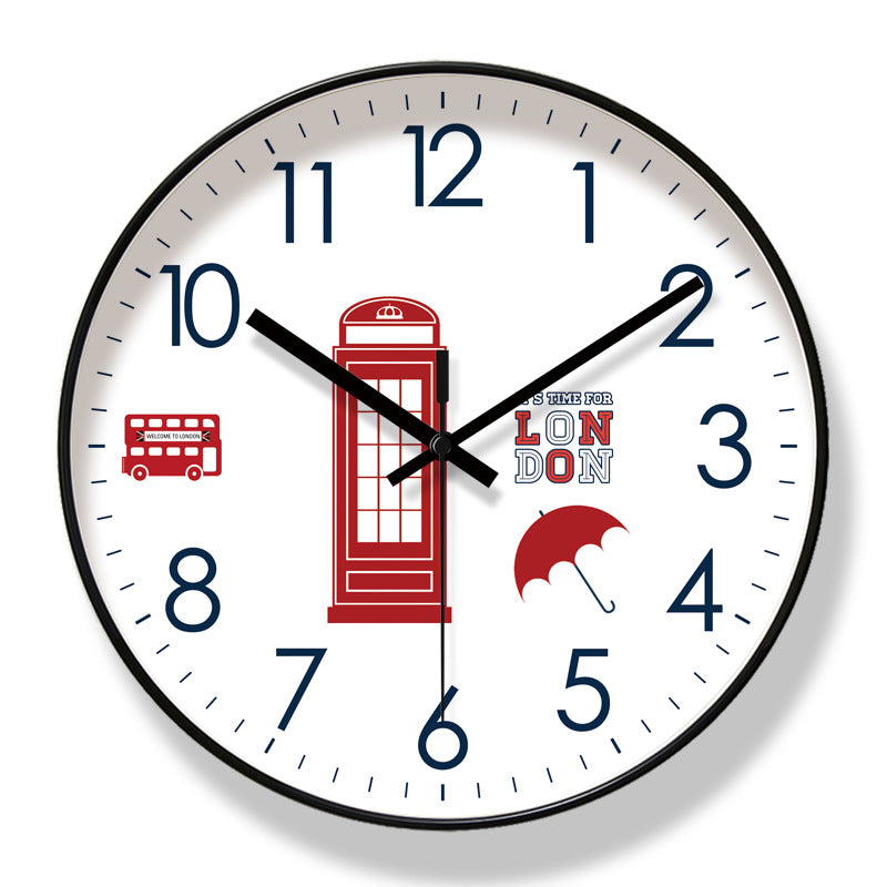 English Style Wall Clock Silent Sweep Seconds Quartz Clock