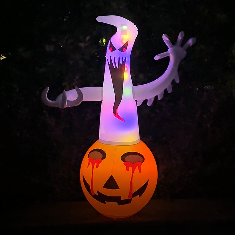 4FT Lighted Halloween Inflatable Ghost on Pumpkin (PVC, Battery LED)