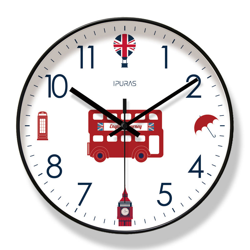 English Style Wall Clock Silent Sweep Seconds Quartz Clock