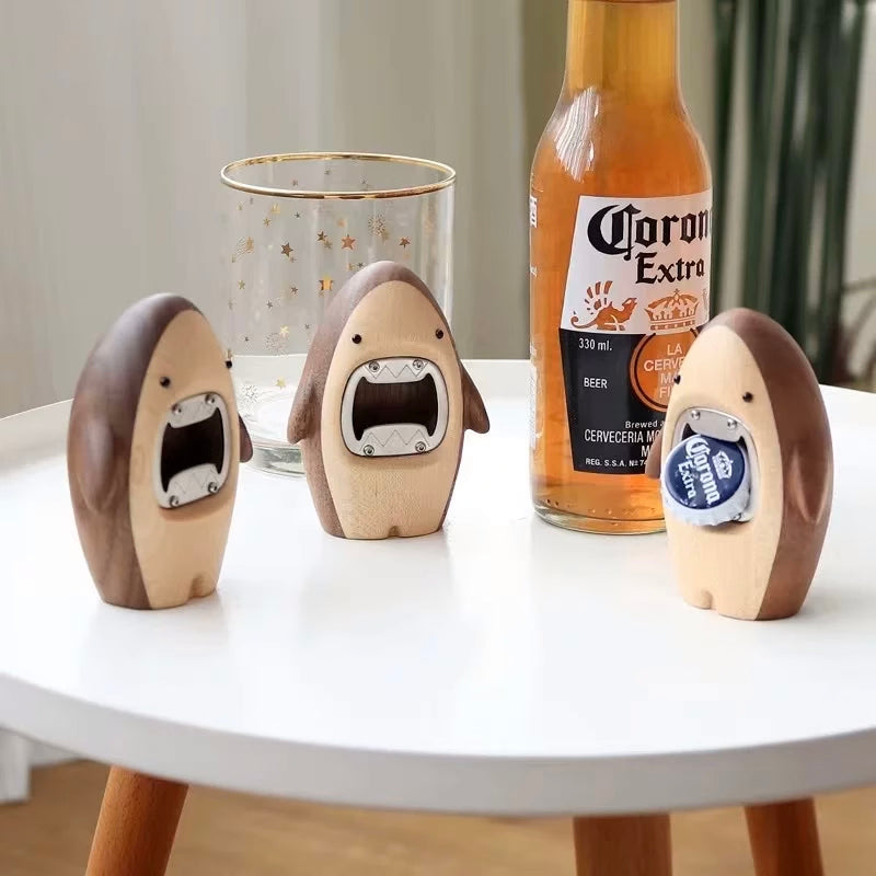 Walnut Shark Bottle Opener Creative Design