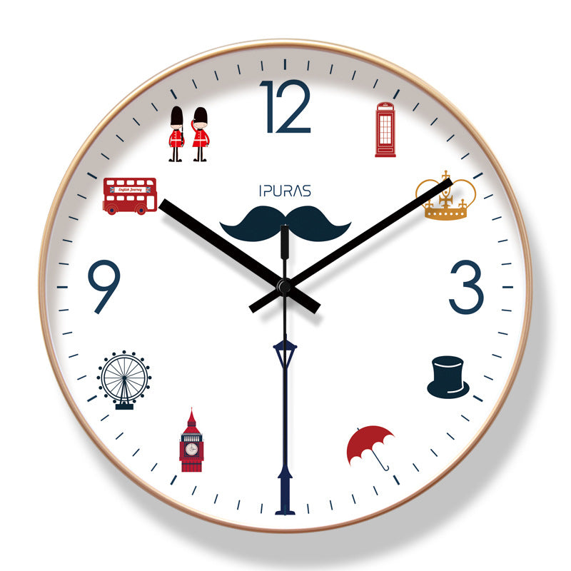 English Style Wall Clock Silent Sweep Seconds Quartz Clock