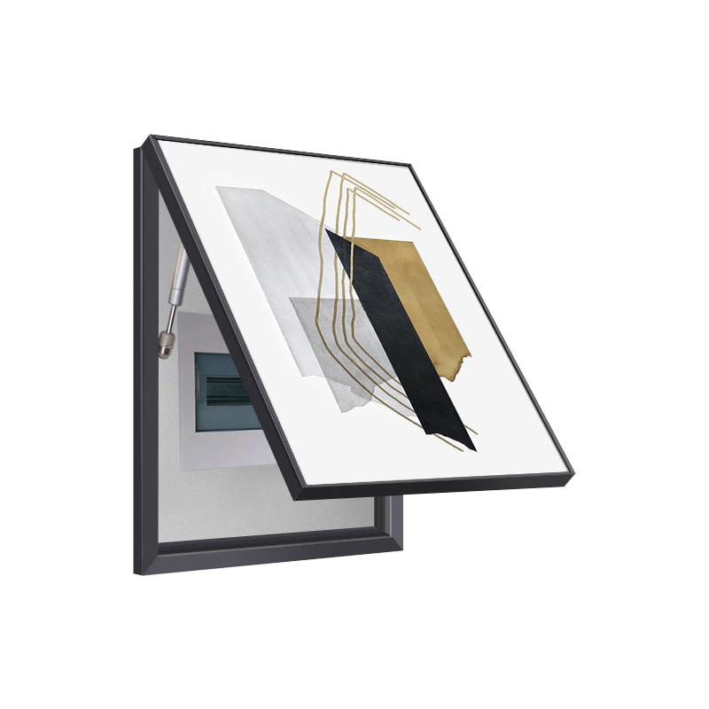 Bold Black Stripe Breaker Box Cover with Gold Lines | Decorative Panel Art