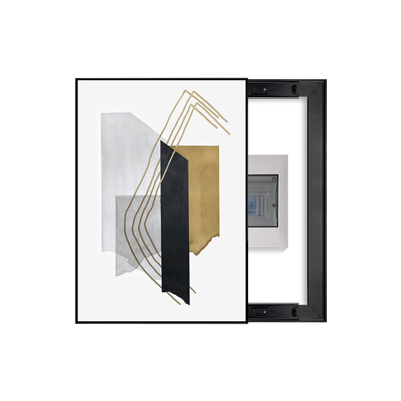 Bold Black Stripe Breaker Box Cover with Gold Lines | Decorative Panel Art