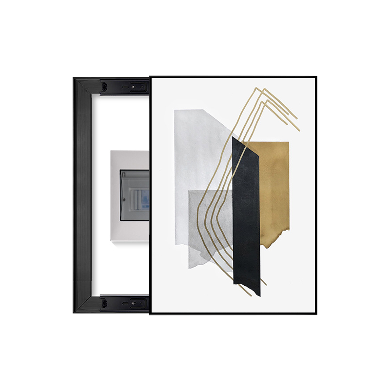 Bold Black Stripe Breaker Box Cover with Gold Lines | Decorative Panel Art