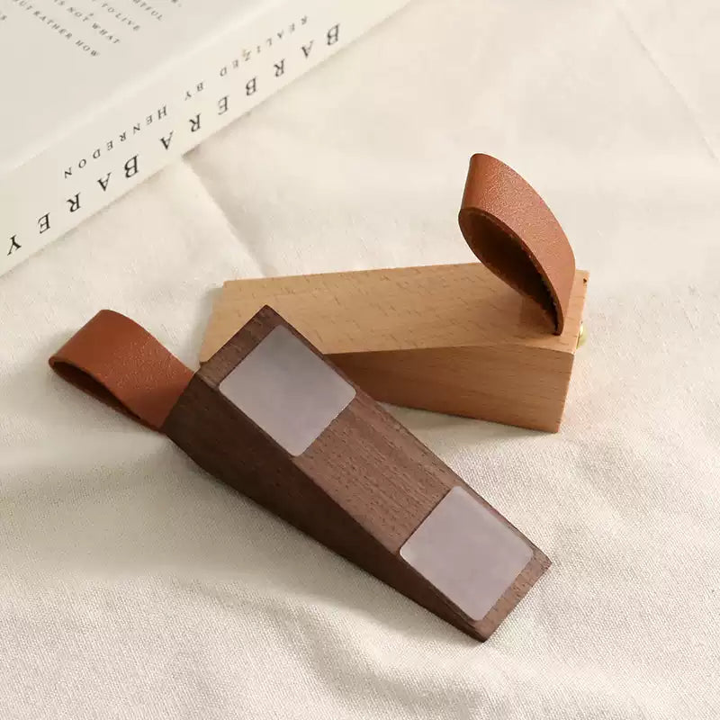 Black walnut wooden door stopper safety top door device