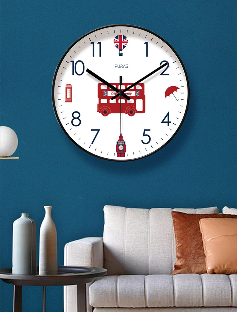 English Style Wall Clock Silent Sweep Seconds Quartz Clock